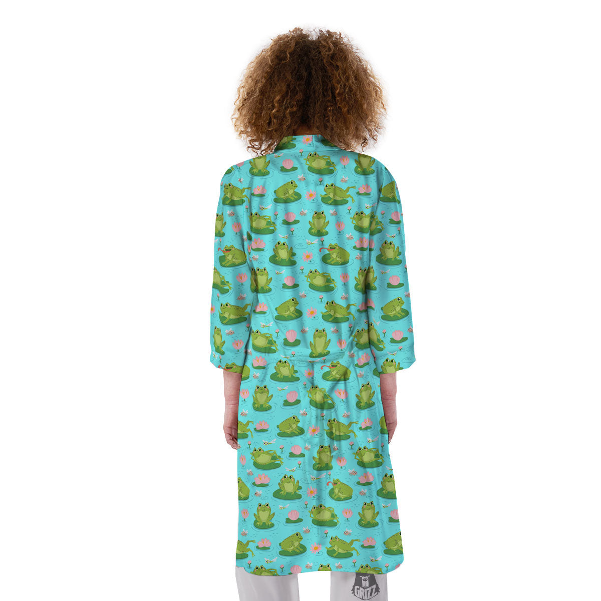 Water Lilies And Frogs Print Pattern Kimono-grizzshop