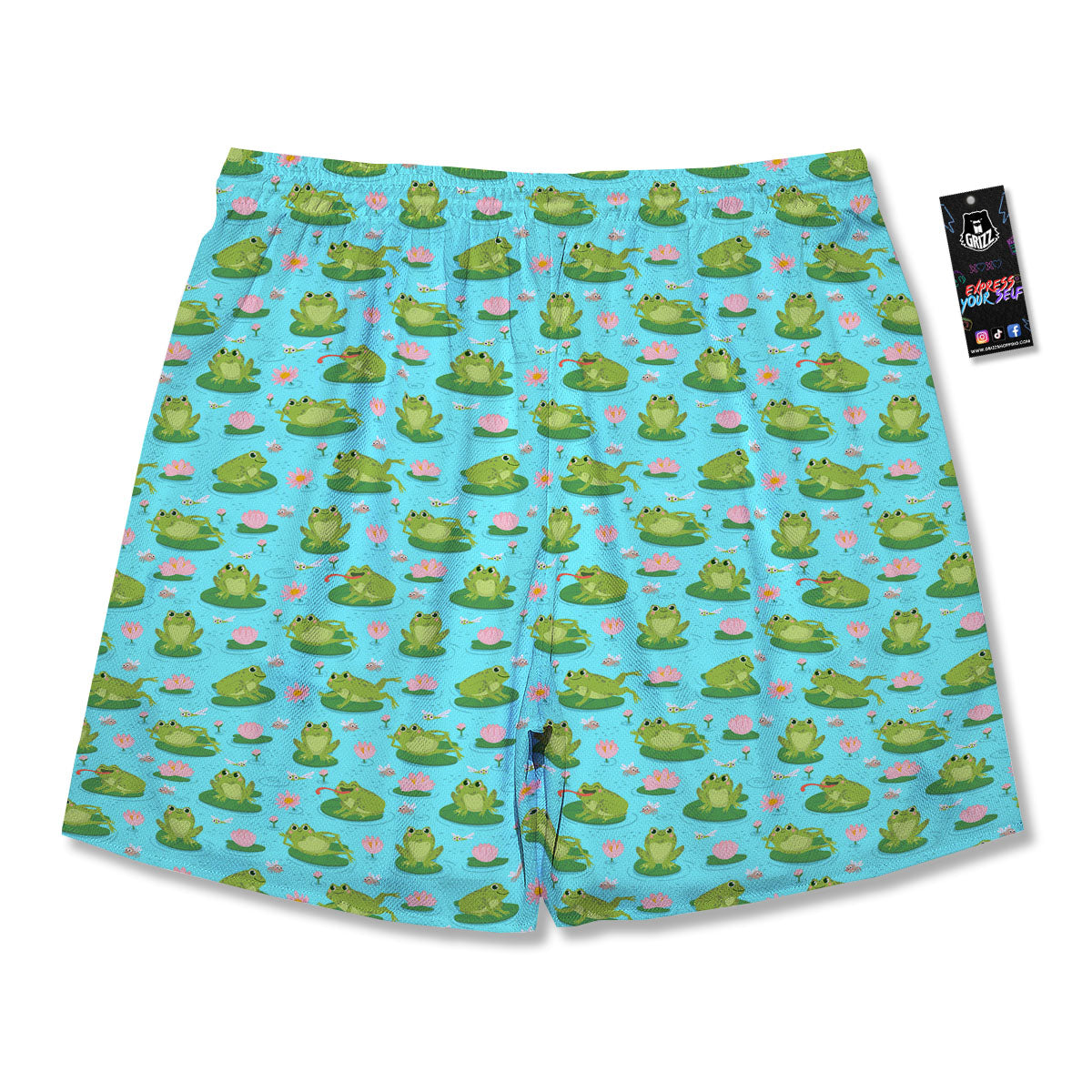 Water Lilies And Frogs Print Pattern Men's Running Shorts-grizzshop