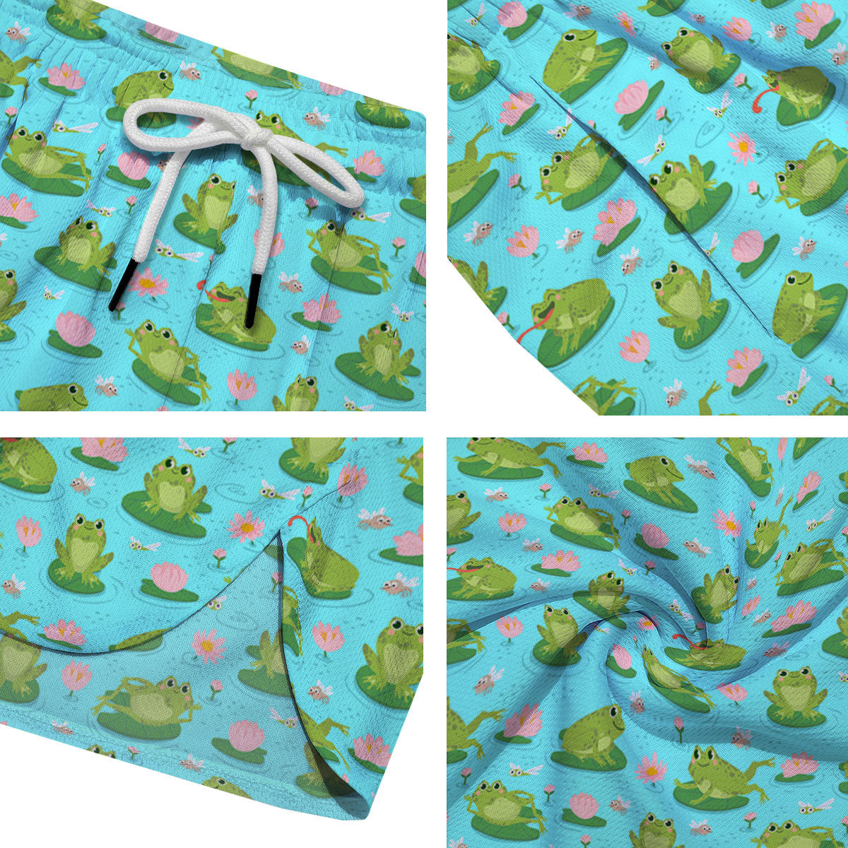 Water Lilies And Frogs Print Pattern Men's Running Shorts-grizzshop