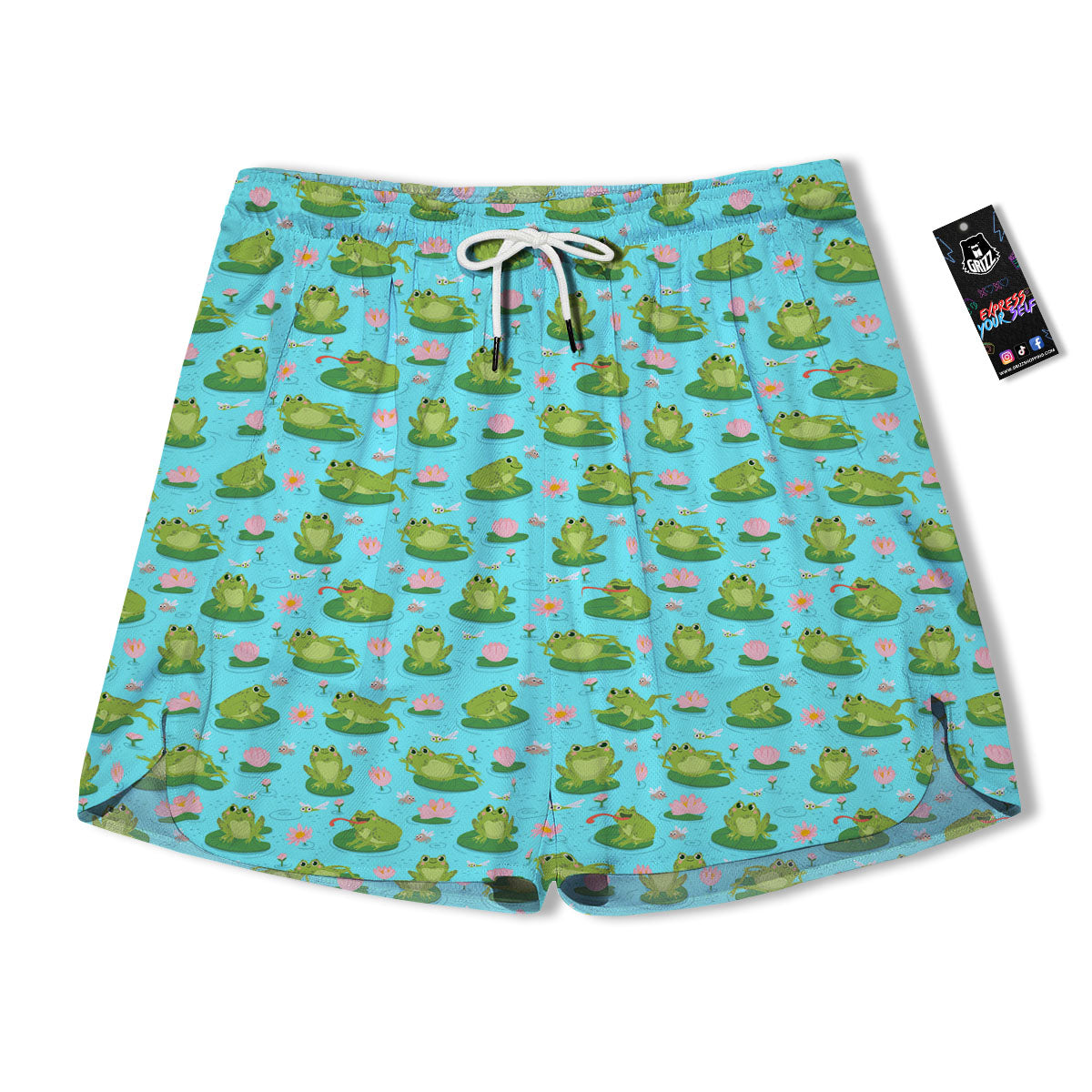 Water Lilies And Frogs Print Pattern Men's Running Shorts-grizzshop