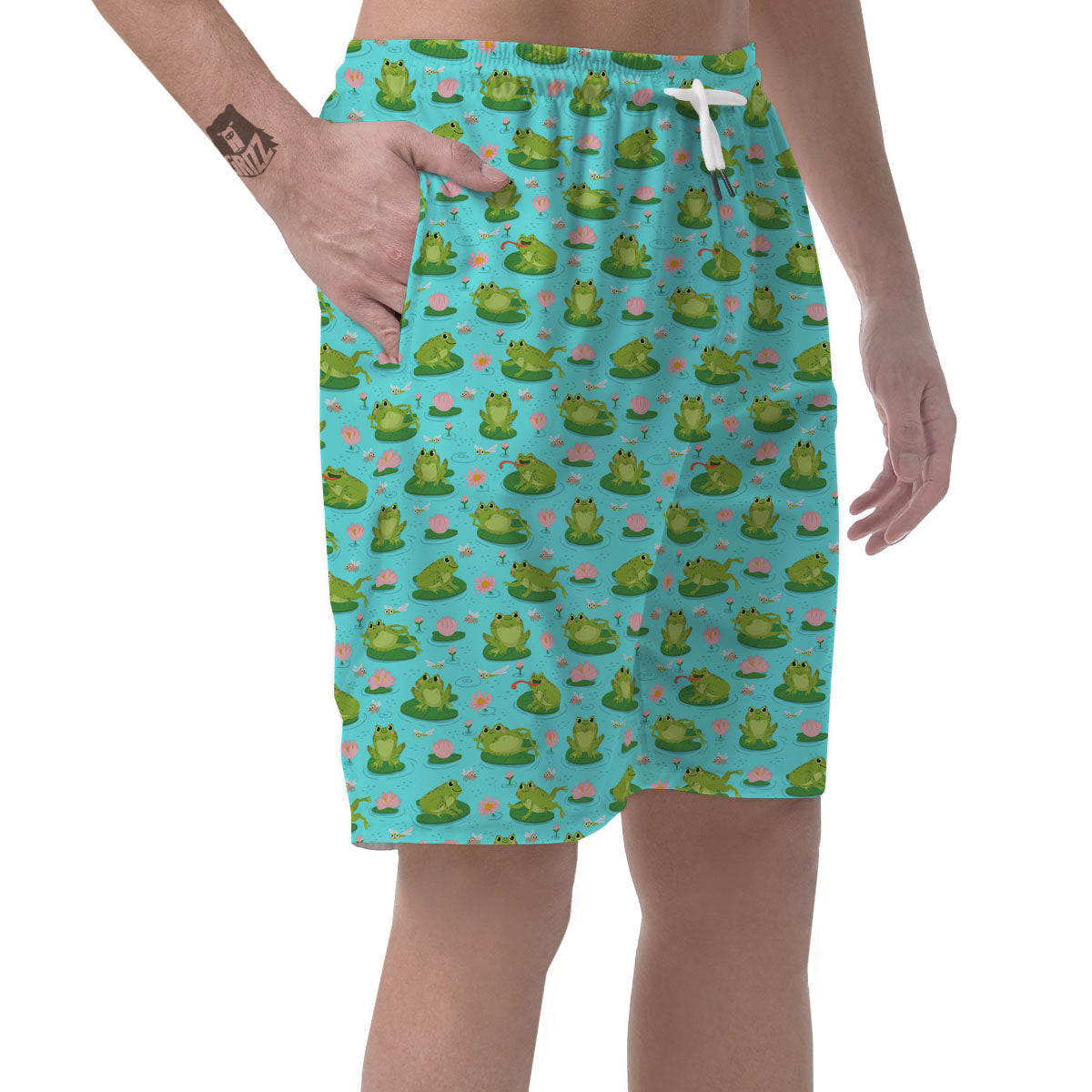 Water Lilies And Frogs Print Pattern Men's Shorts-grizzshop