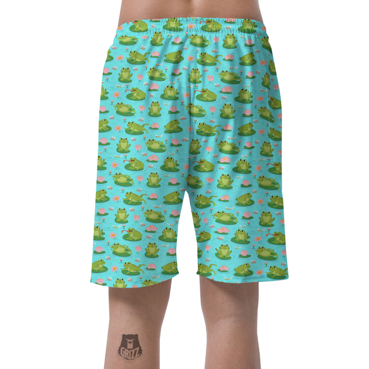 Water Lilies And Frogs Print Pattern Men's Shorts-grizzshop