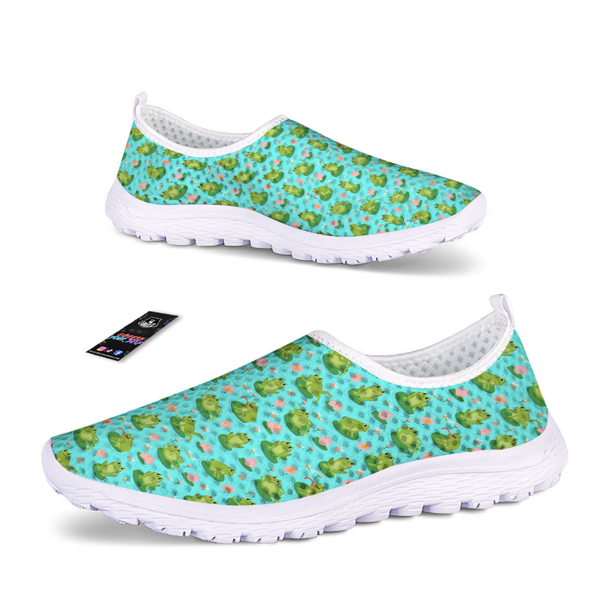 Water Lilies And Frogs Print Pattern Nurse Shoes-grizzshop