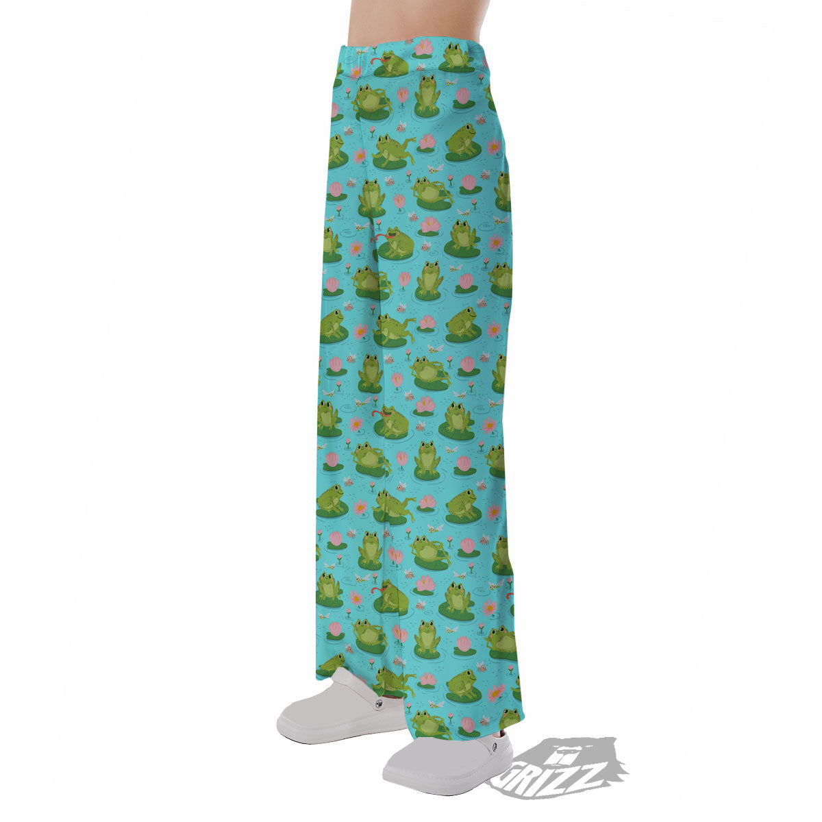 Water Lilies And Frogs Print Pattern Pajama Pants-grizzshop