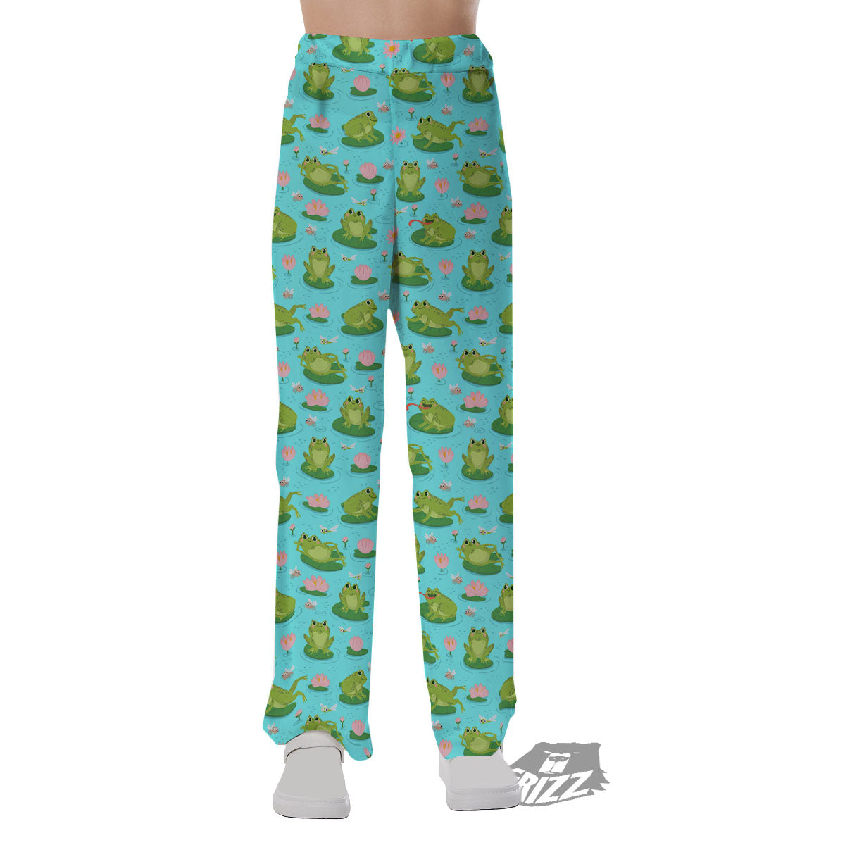 Water Lilies And Frogs Print Pattern Pajama Pants-grizzshop