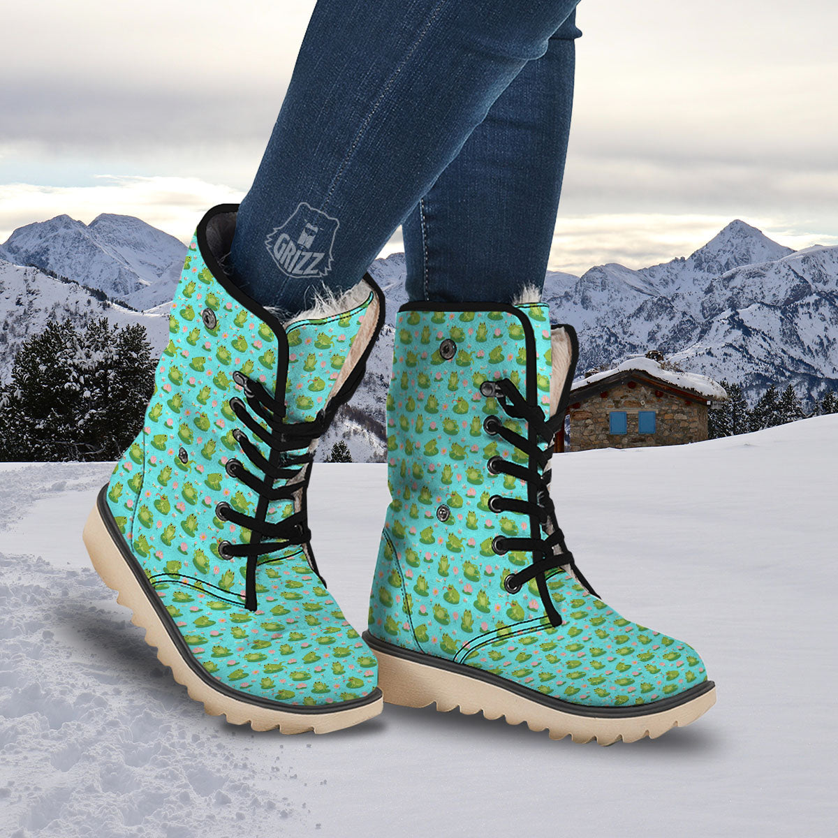Water Lilies And Frogs Print Pattern Snow Boots-grizzshop