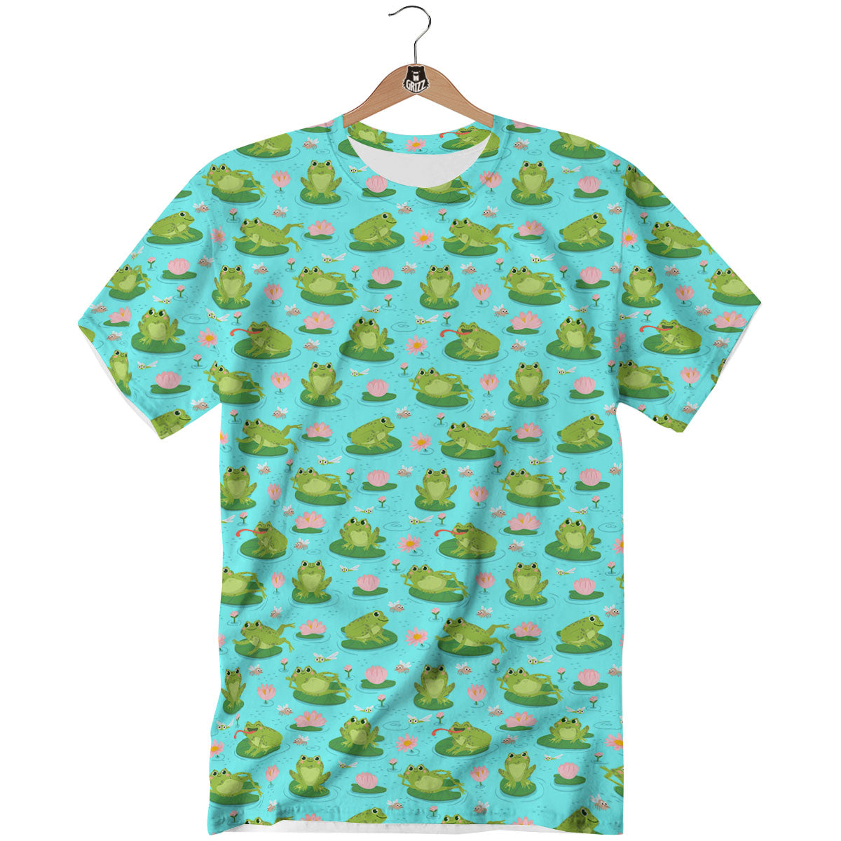 Water Lilies And Frogs Print Pattern T-Shirt-grizzshop