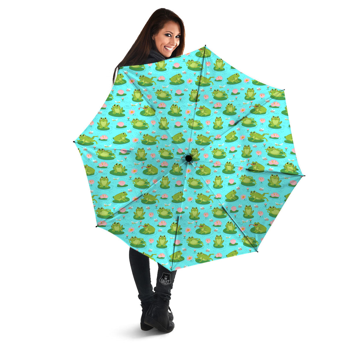 Water Lilies And Frogs Print Pattern Umbrella-grizzshop