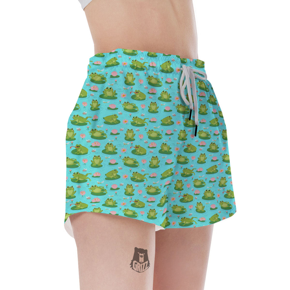 Water Lilies And Frogs Print Pattern Women's Shorts-grizzshop