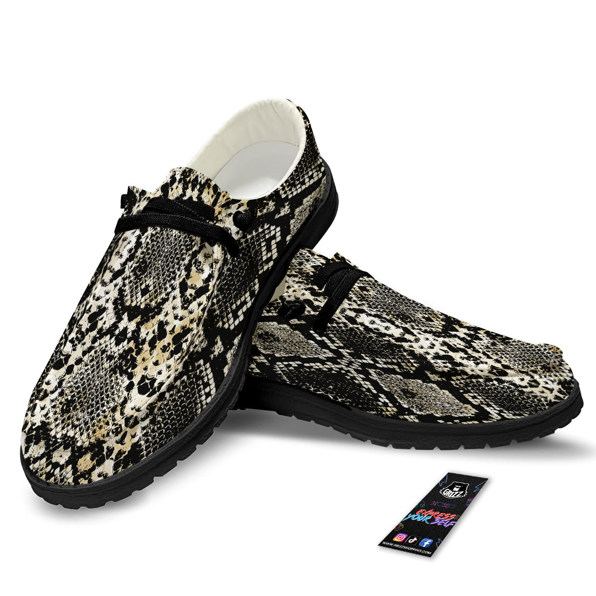 Watercolor Abstract Snake Animal Skin Print Black Loafers-grizzshop