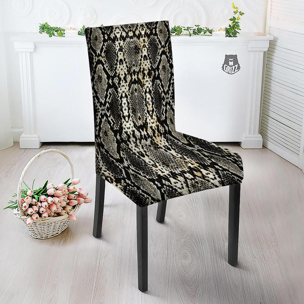 Watercolor Abstract Snake Animal Skin Print Dining Chair Slipcover-grizzshop