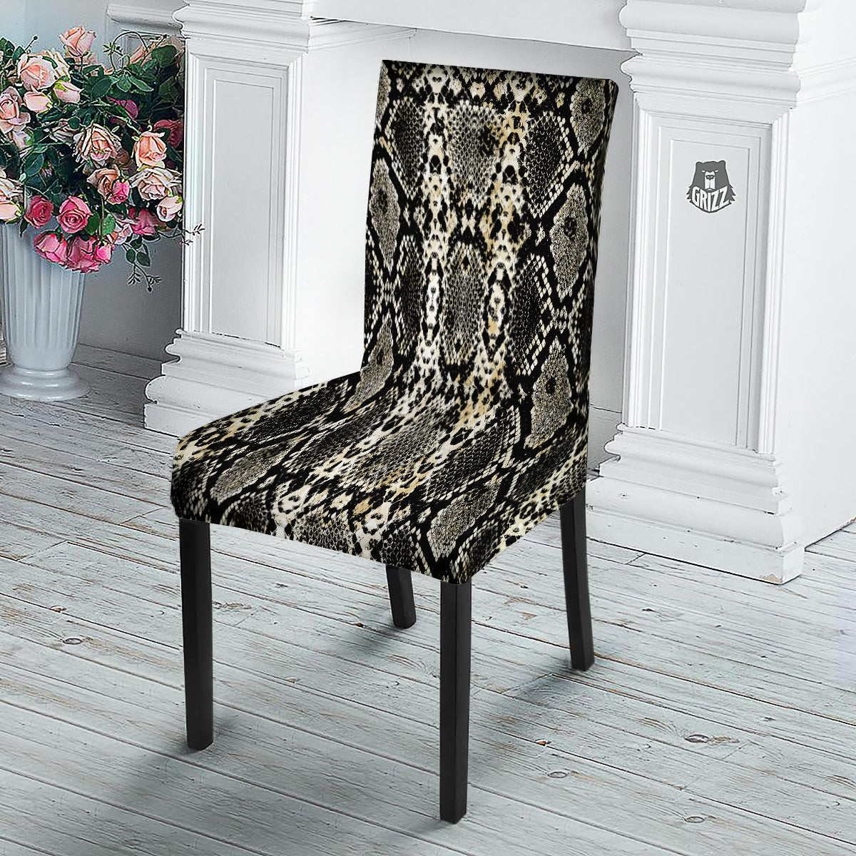 Watercolor Abstract Snake Animal Skin Print Dining Chair Slipcover-grizzshop