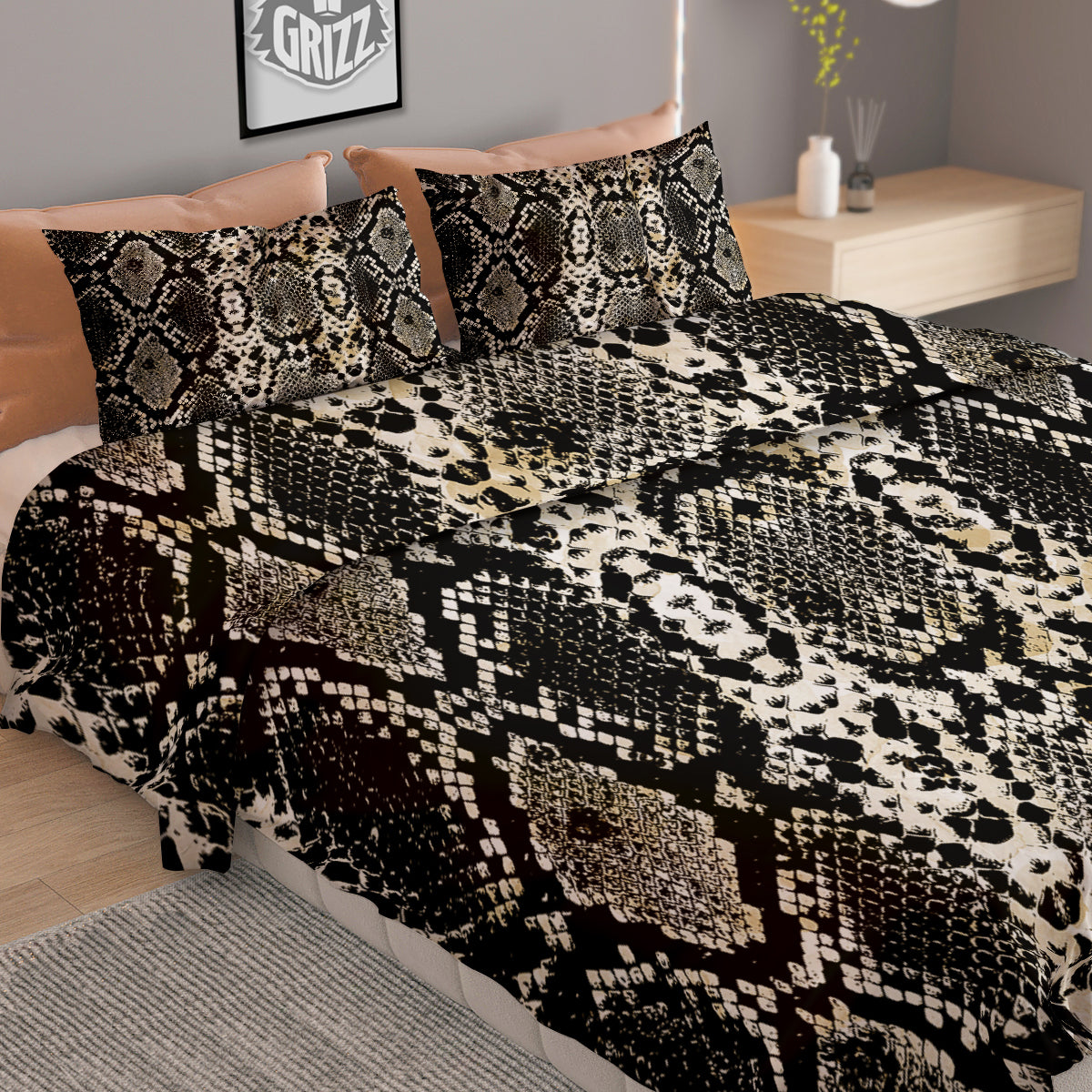 Watercolor Abstract Snake Animal Skin Print Duvet Cover Bedding Set