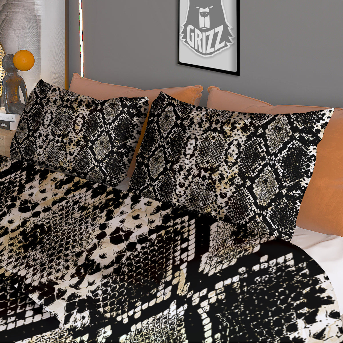 Watercolor Abstract Snake Animal Skin Print Duvet Cover Bedding Set