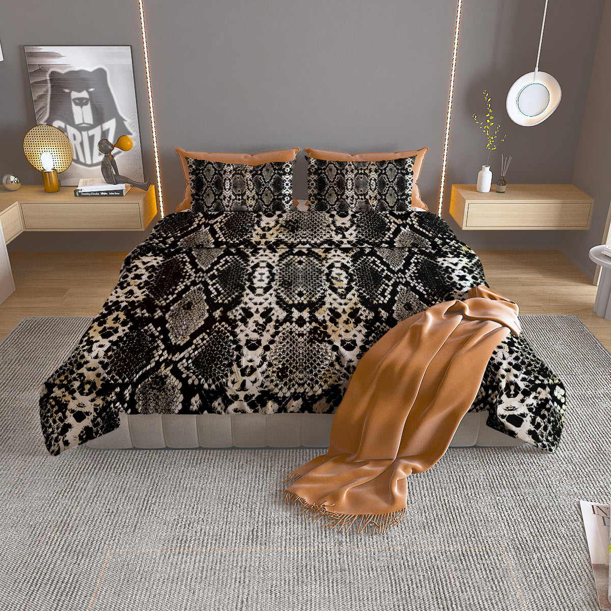 Watercolor Abstract Snake Animal Skin Print Duvet Cover Bedding Set