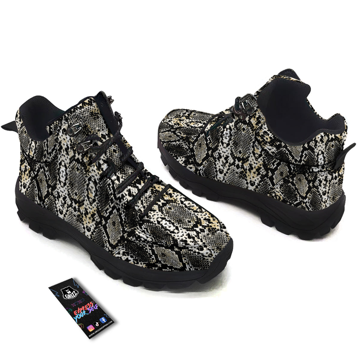 Watercolor Abstract Snake Animal Skin Print Hiking Shoes-grizzshop