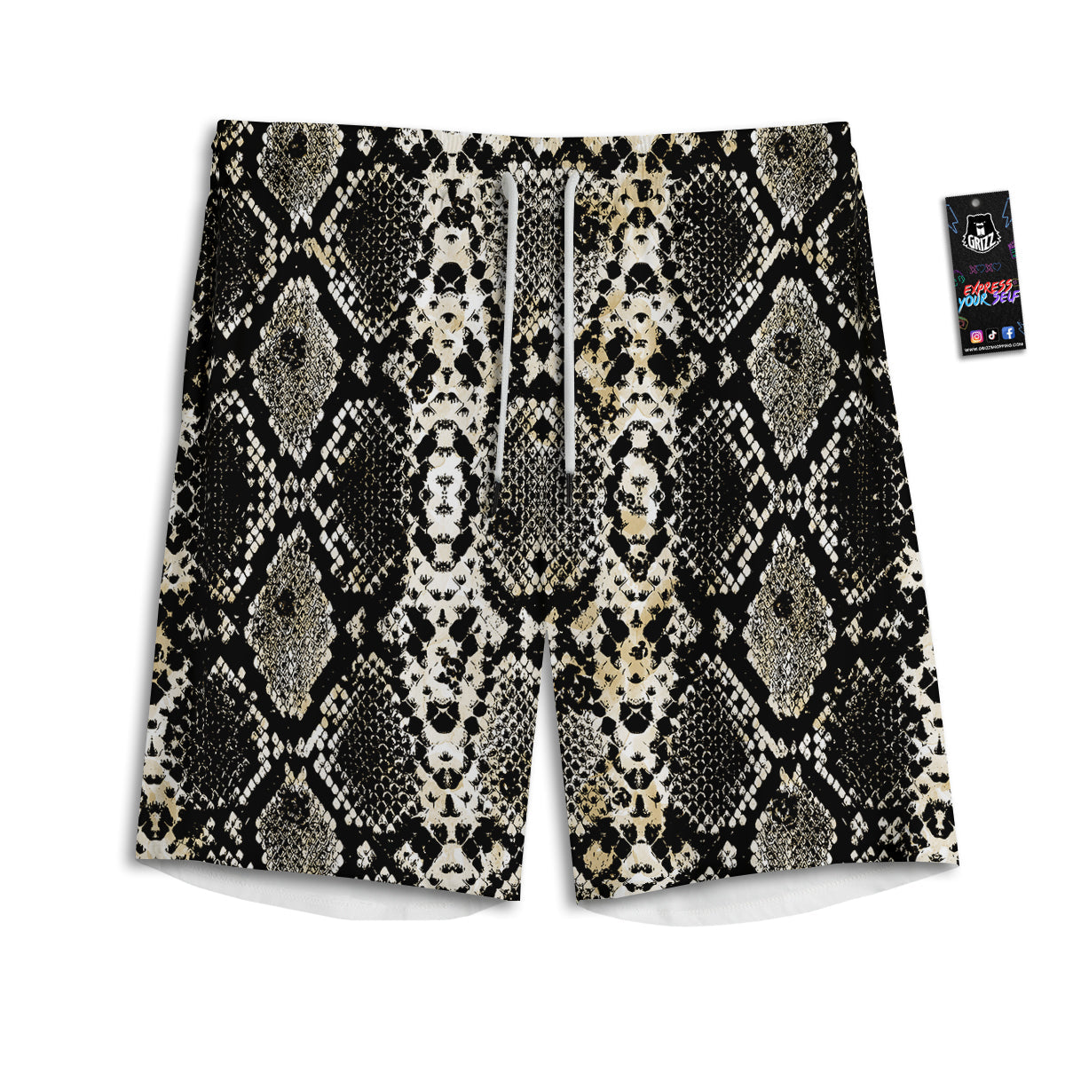 Watercolor Abstract Snake Animal Skin Print Men's Athletic Shorts