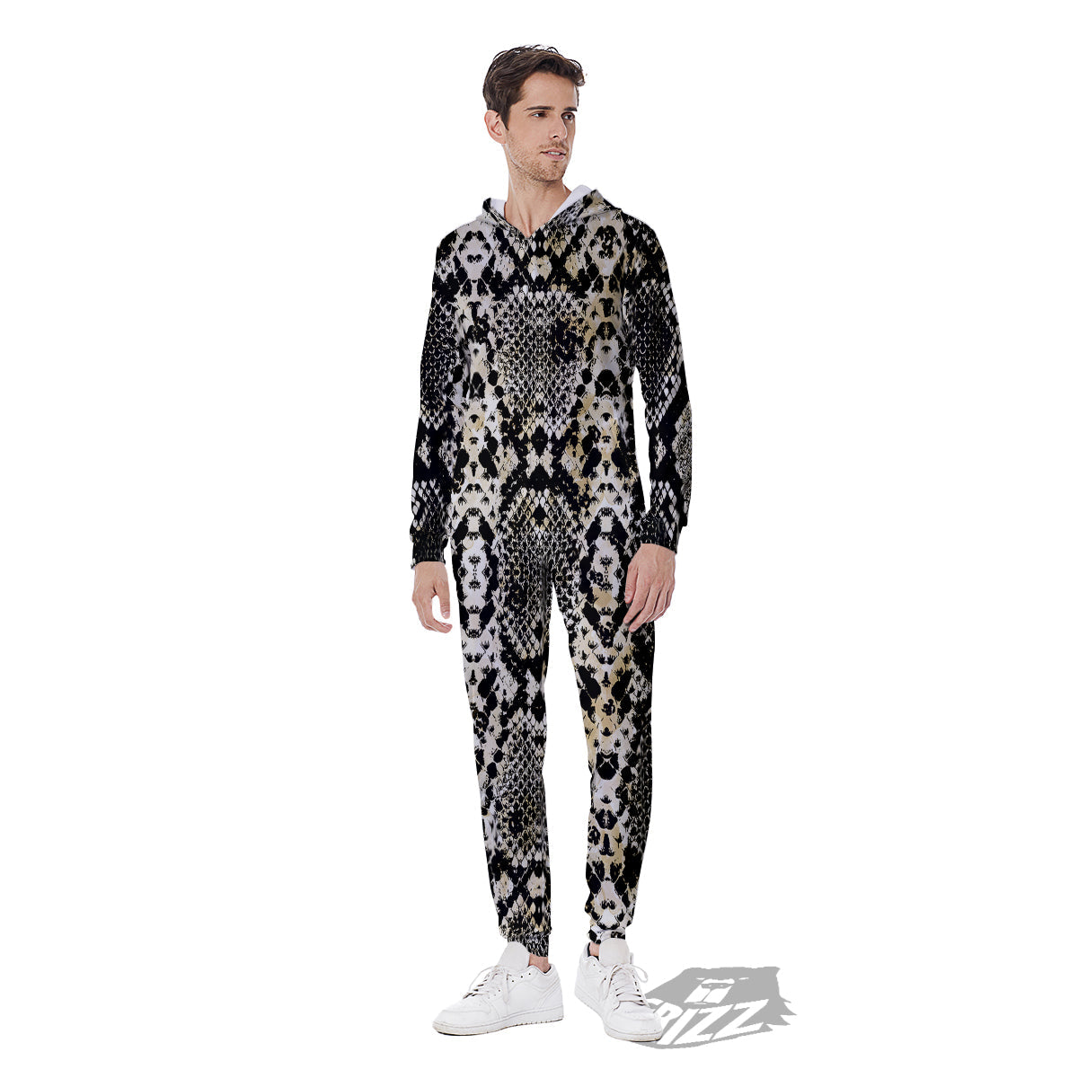 Watercolor Abstract Snake Animal Skin Print Men's Jumpsuit-grizzshop