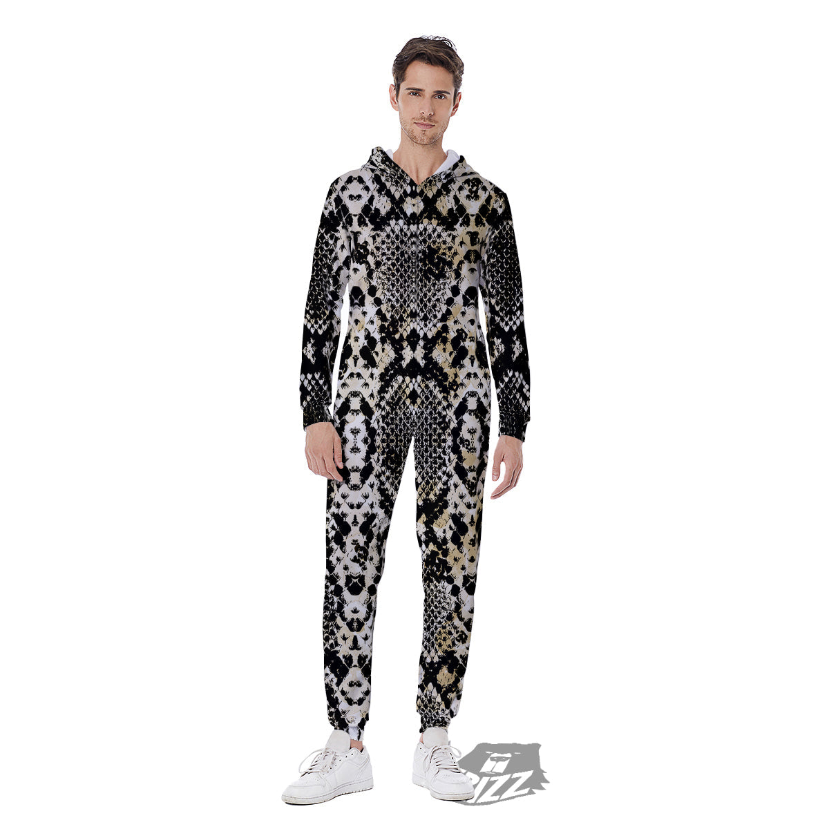 Watercolor Abstract Snake Animal Skin Print Men's Jumpsuit-grizzshop
