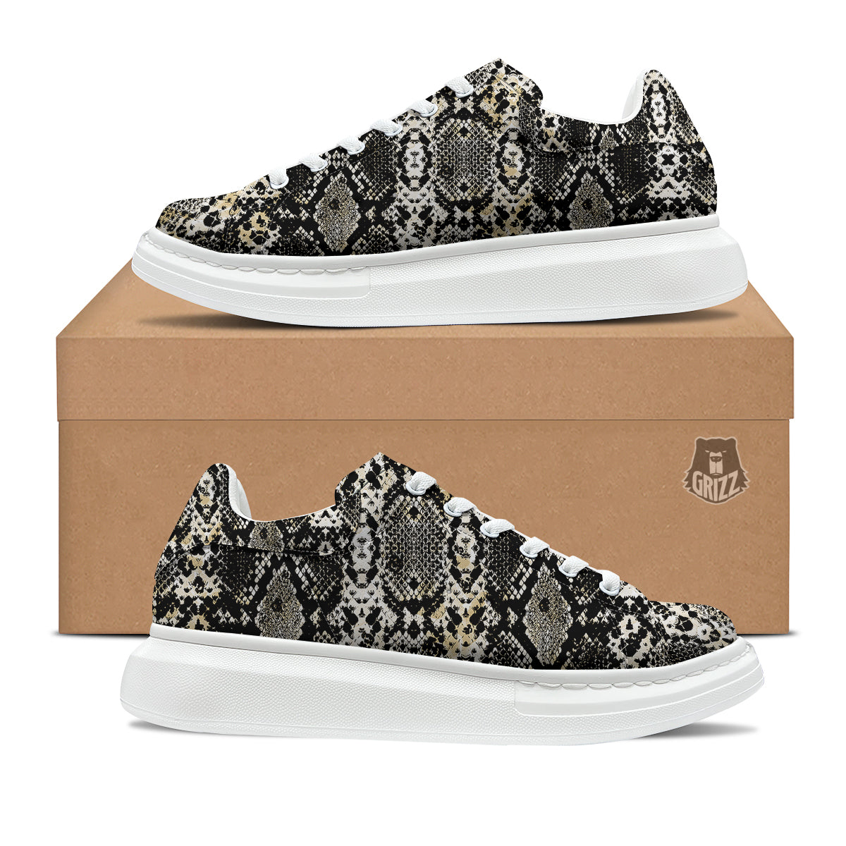 Watercolor Abstract Snake Animal Skin Print Platform Shoes-grizzshop