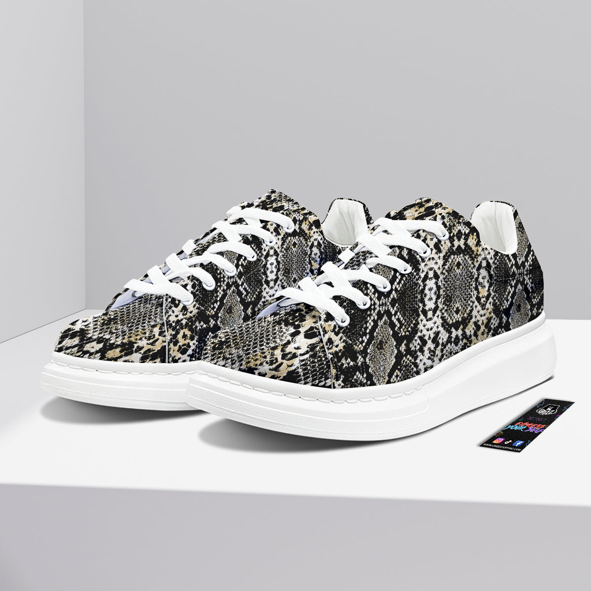 Watercolor Abstract Snake Animal Skin Print Platform Shoes-grizzshop