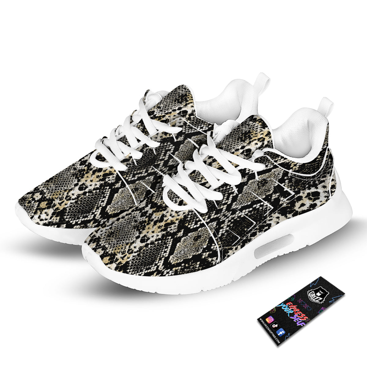 Watercolor Abstract Snake Animal Skin Print Tennis Shoes-grizzshop