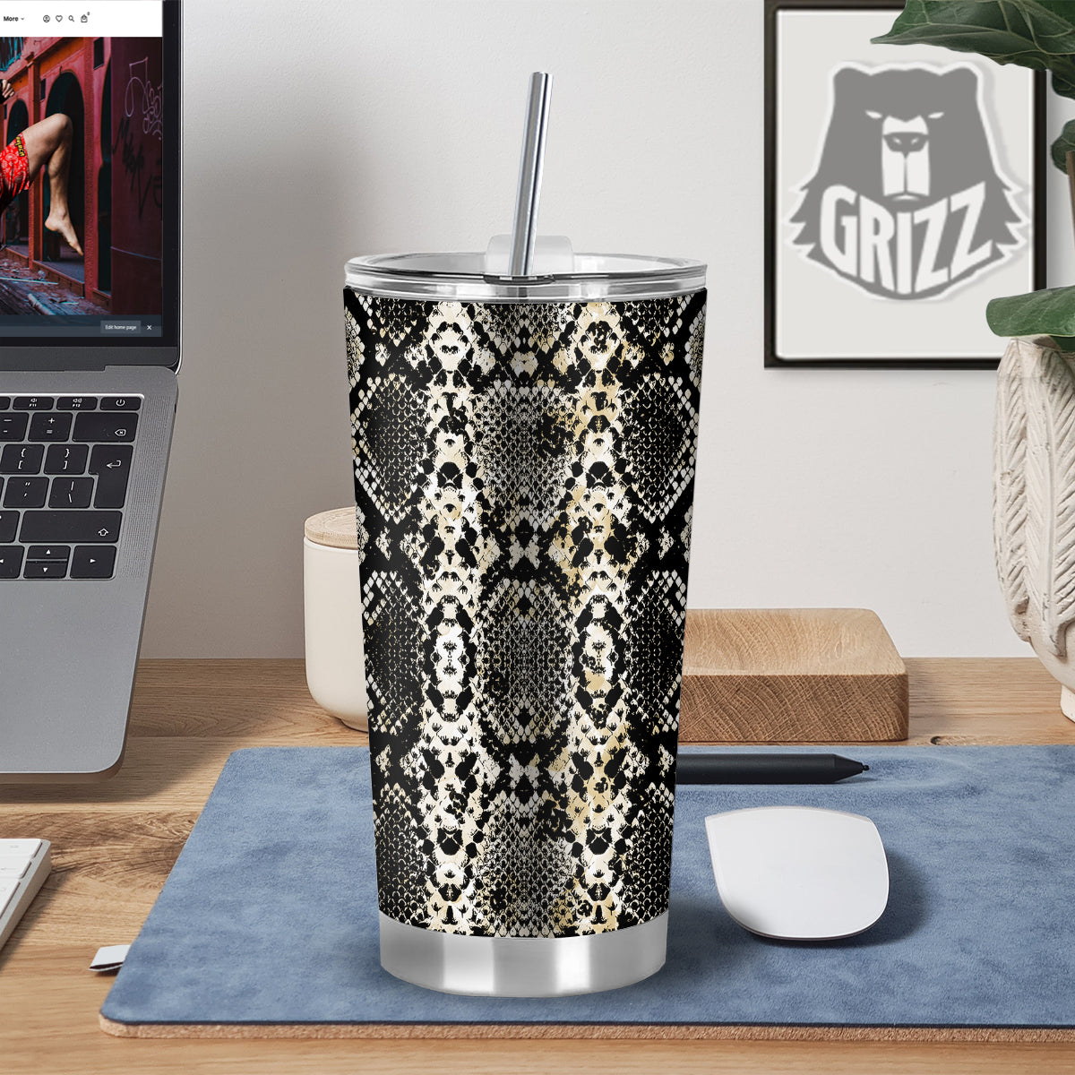 Watercolor Abstract Snake Animal Skin Print Tumbler-grizzshop