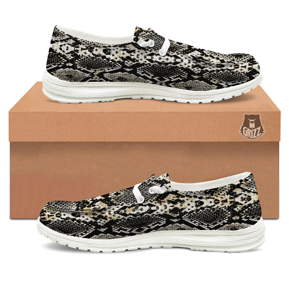 Watercolor Abstract Snake Animal Skin Print White Loafers-grizzshop