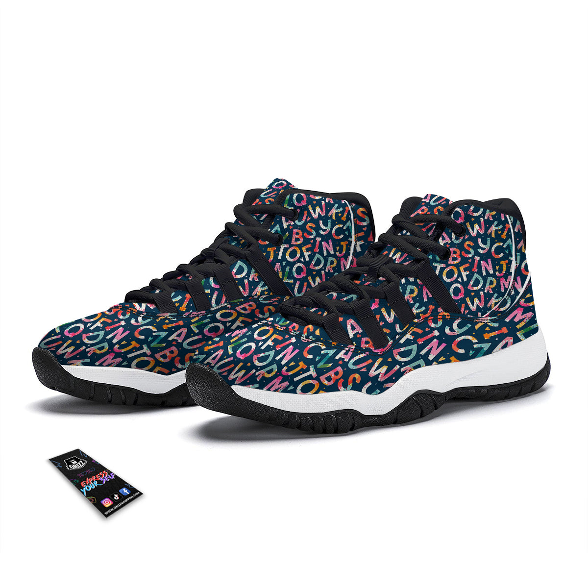 Watercolor Alphabet Print Pattern Black Bball Shoes-grizzshop
