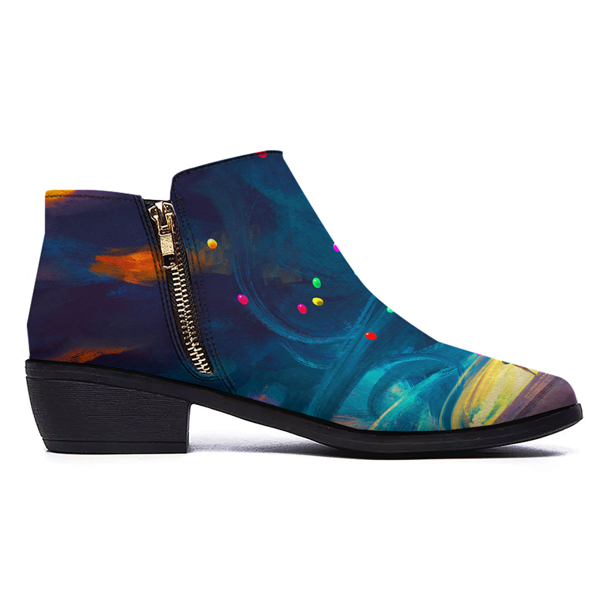 Watercolor Balloons And Storm Print Ankle Boots-grizzshop