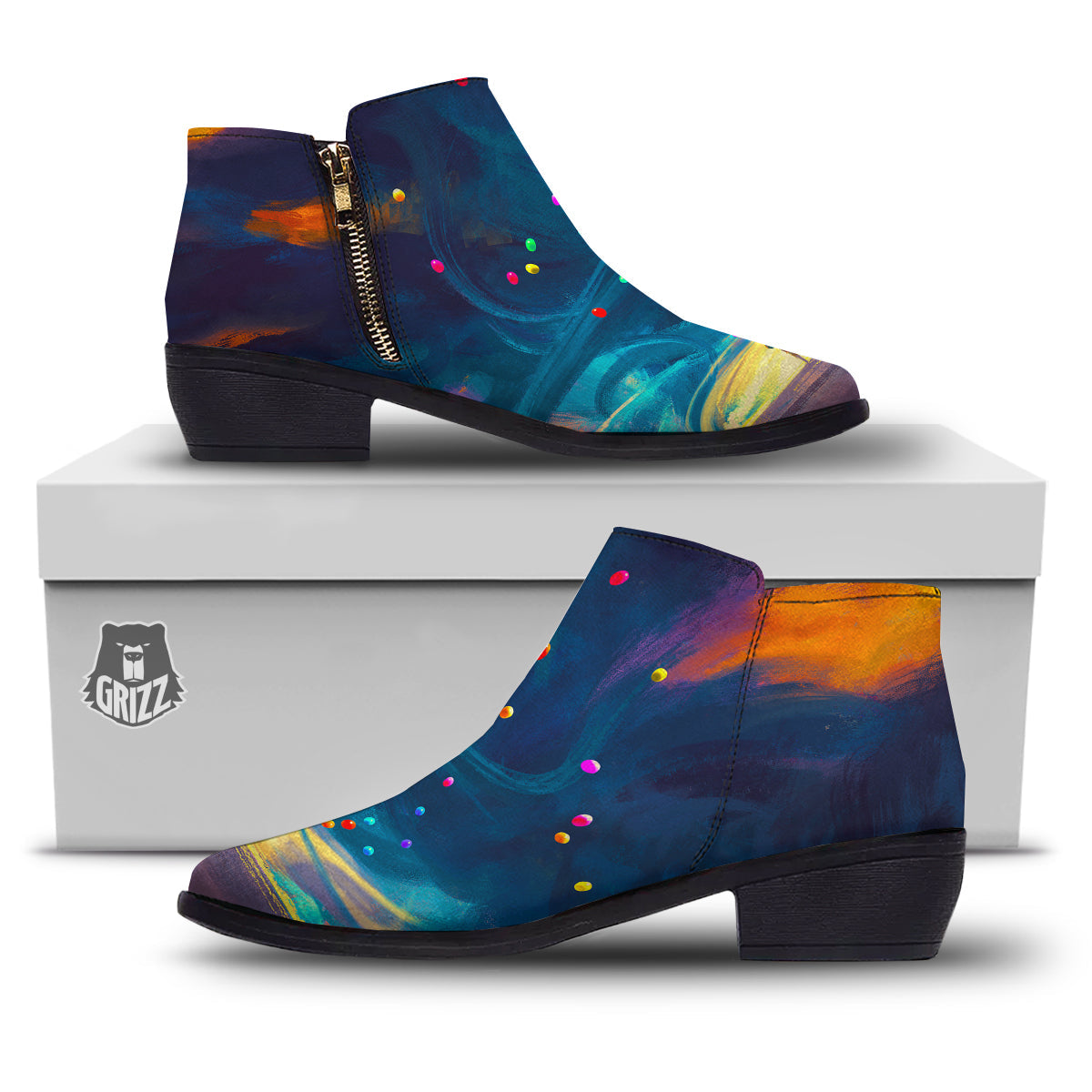 Watercolor Balloons And Storm Print Ankle Boots-grizzshop