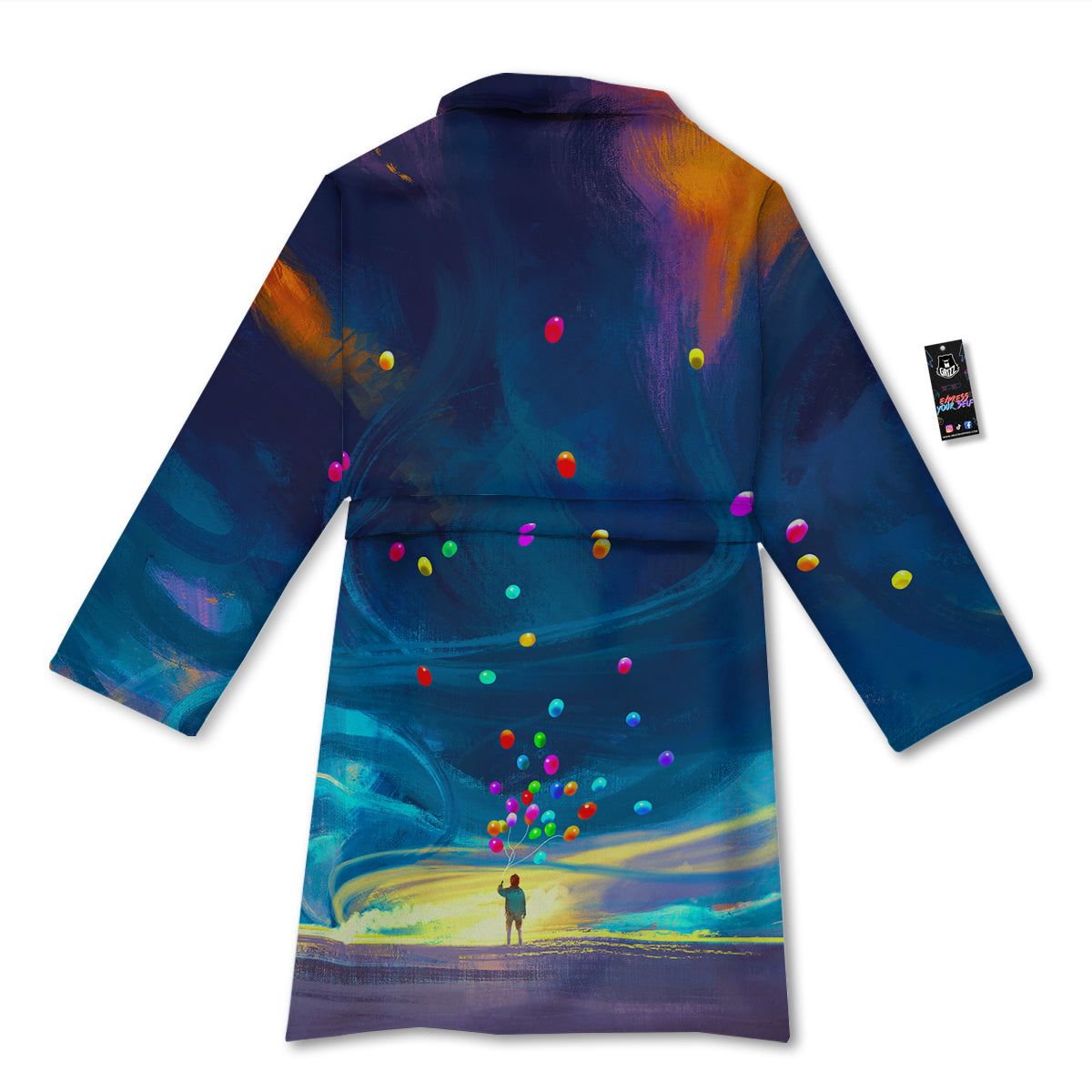 Watercolor Balloons And Storm Print Bathrobe-grizzshop
