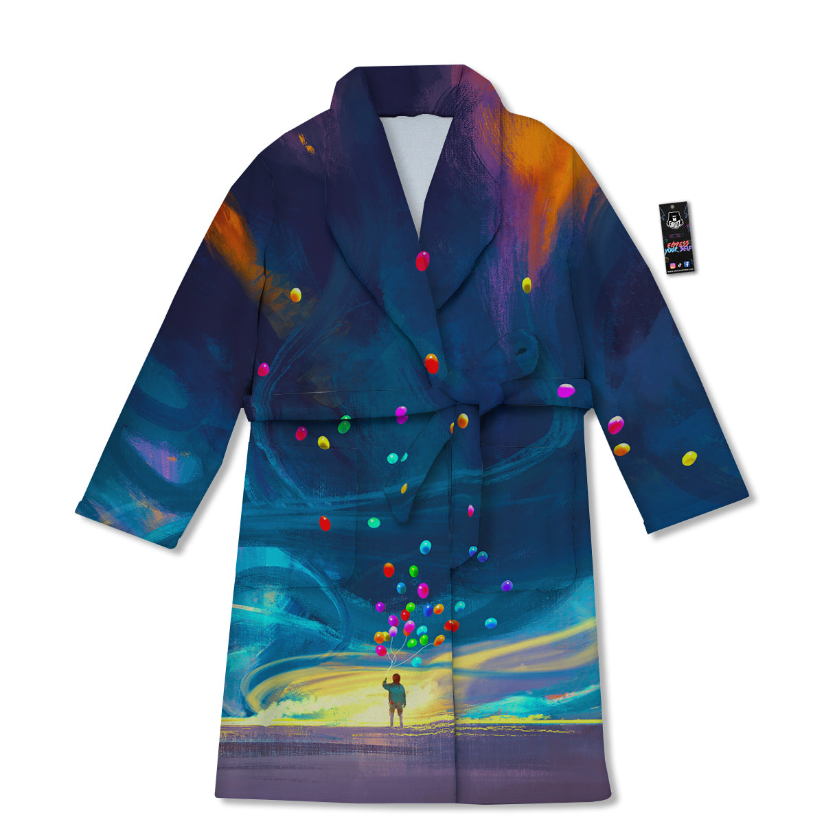 Watercolor Balloons And Storm Print Bathrobe-grizzshop
