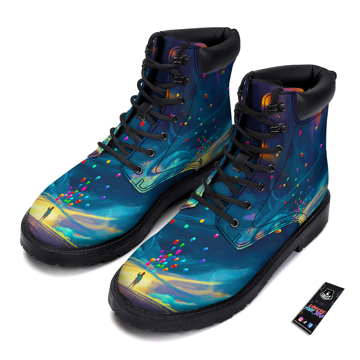 Watercolor Balloons And Storm Print Boots-grizzshop