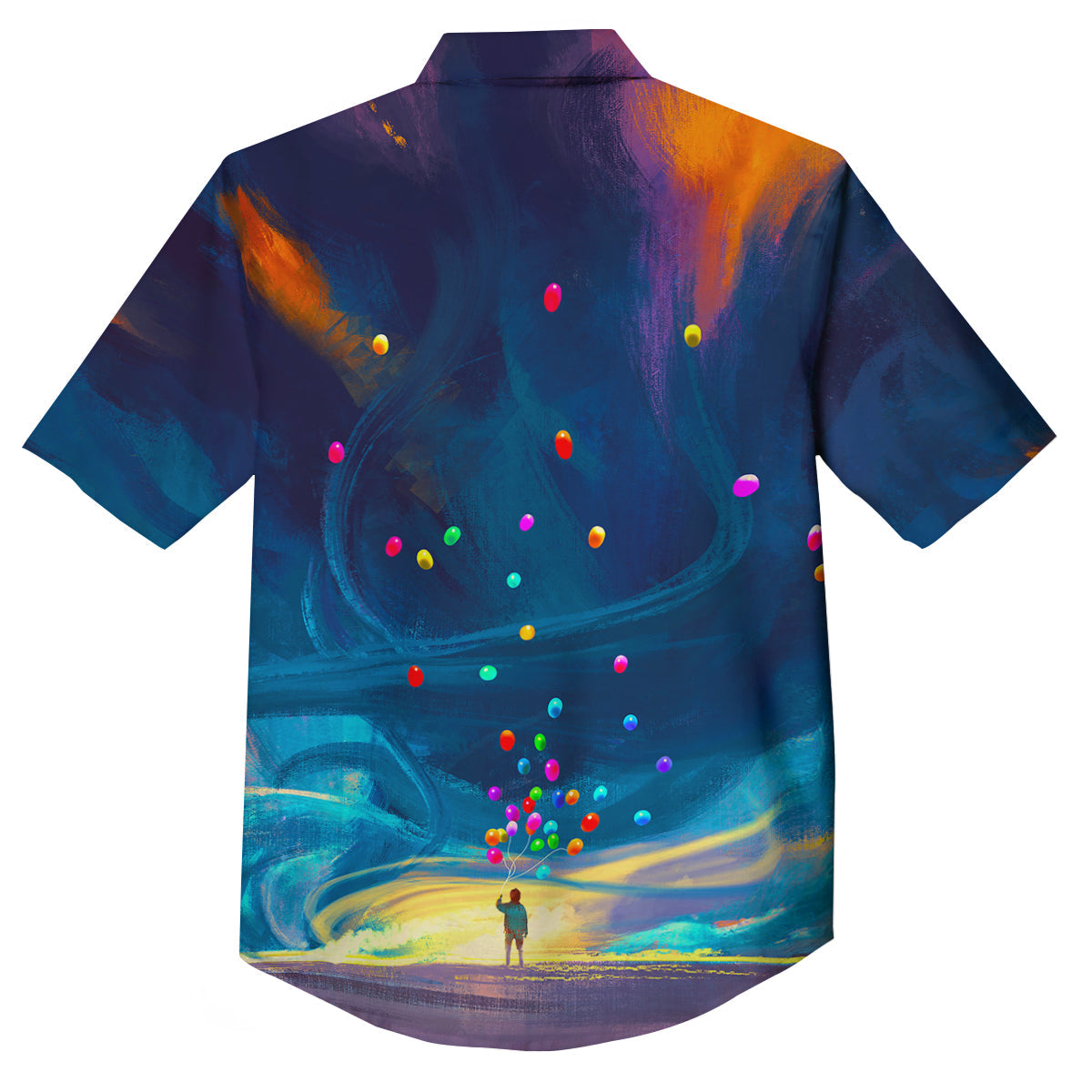 Watercolor Balloons And Storm Print Button Up Shirt-grizzshop