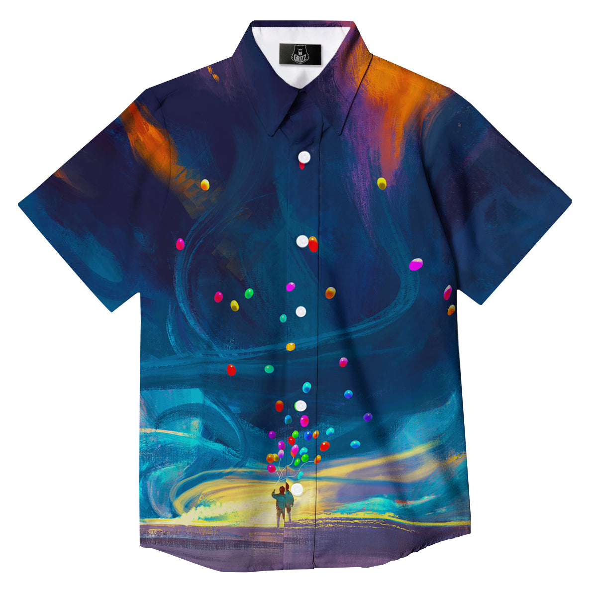 Watercolor Balloons And Storm Print Button Up Shirt-grizzshop