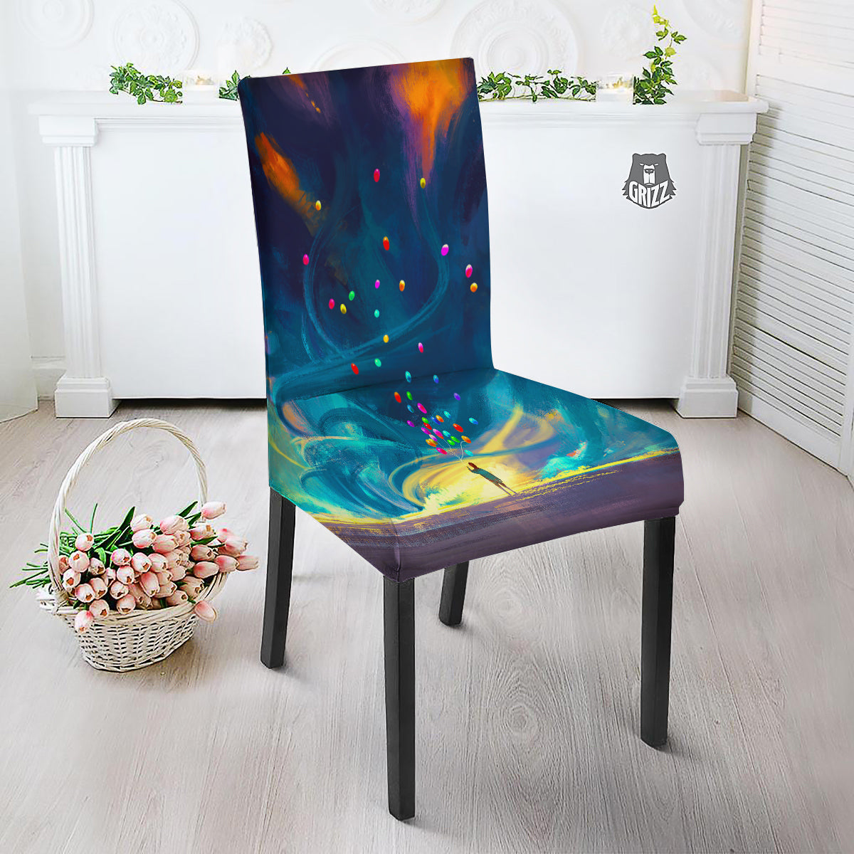 Watercolor Balloons And Storm Print Dining Chair Slipcover-grizzshop