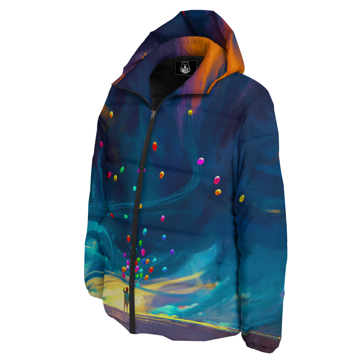 Watercolor Balloons And Storm Print Down Jacket-grizzshop