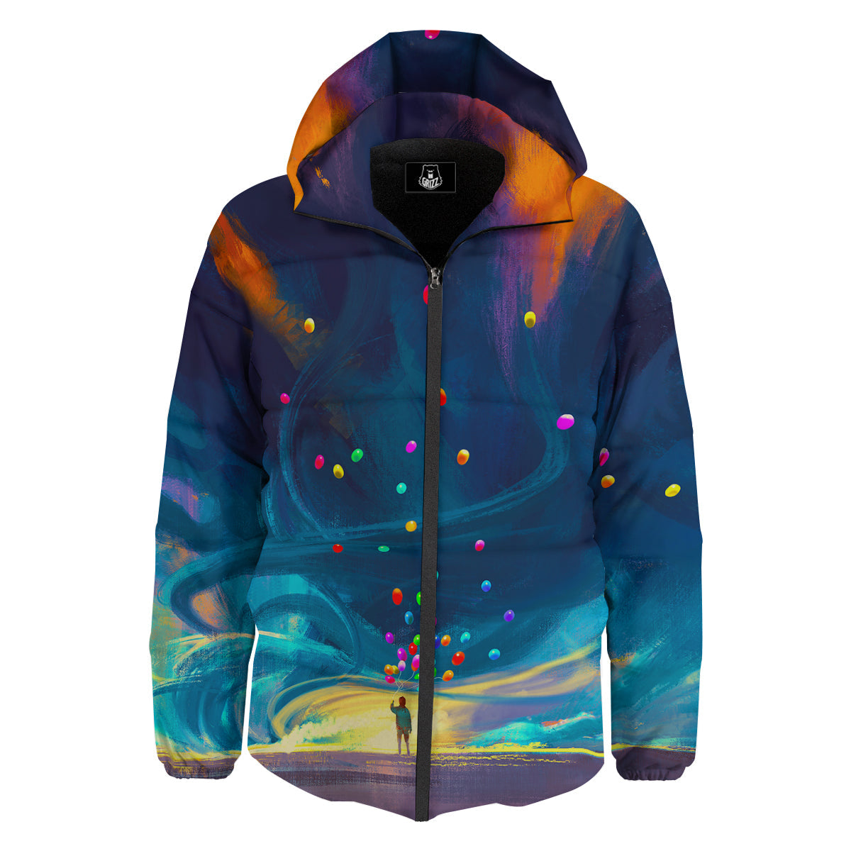Watercolor Balloons And Storm Print Down Jacket-grizzshop