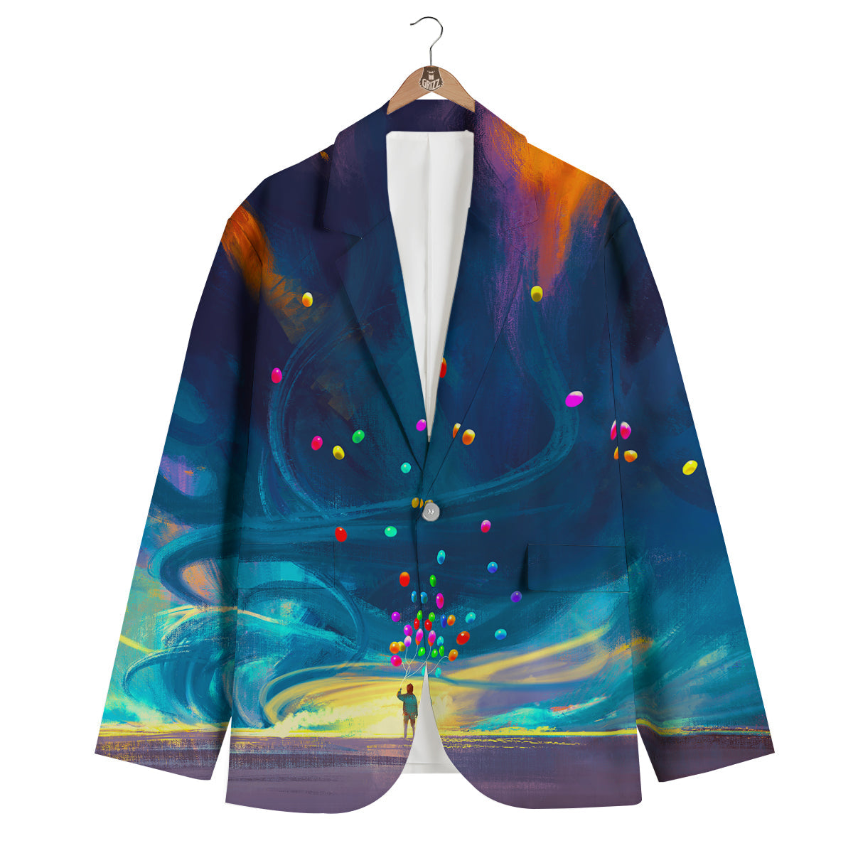 Watercolor Balloons And Storm Print Men's Blazer-grizzshop