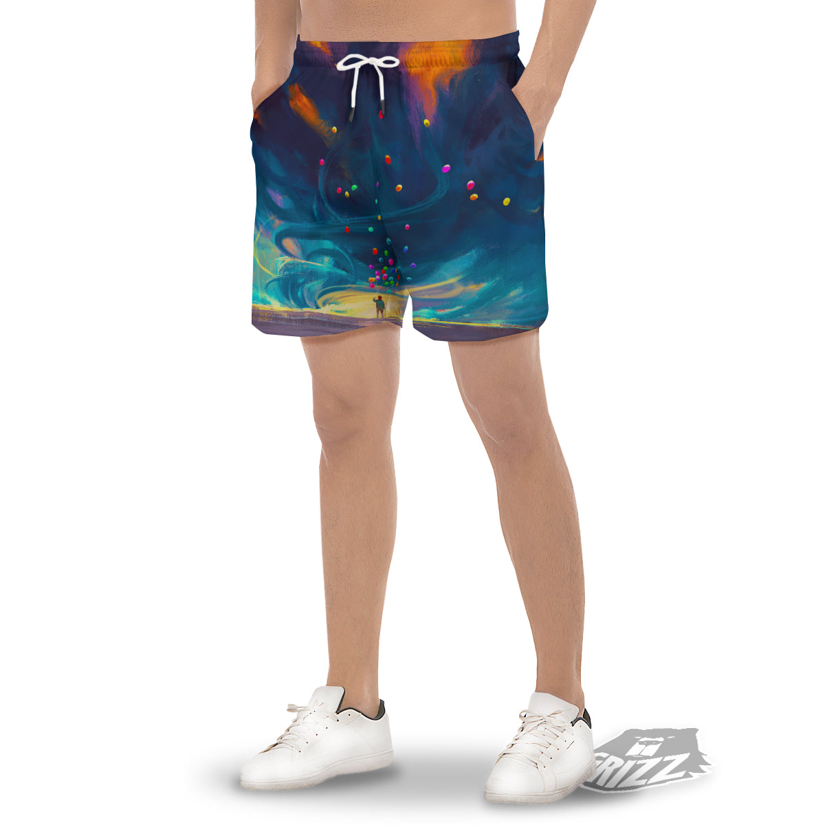 Watercolor Balloons And Storm Print Men's Gym Shorts-grizzshop