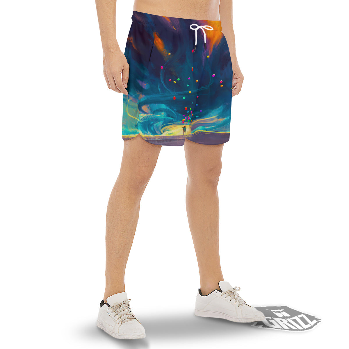 Watercolor Balloons And Storm Print Men's Gym Shorts-grizzshop