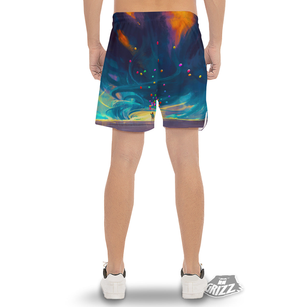 Watercolor Balloons And Storm Print Men's Gym Shorts-grizzshop