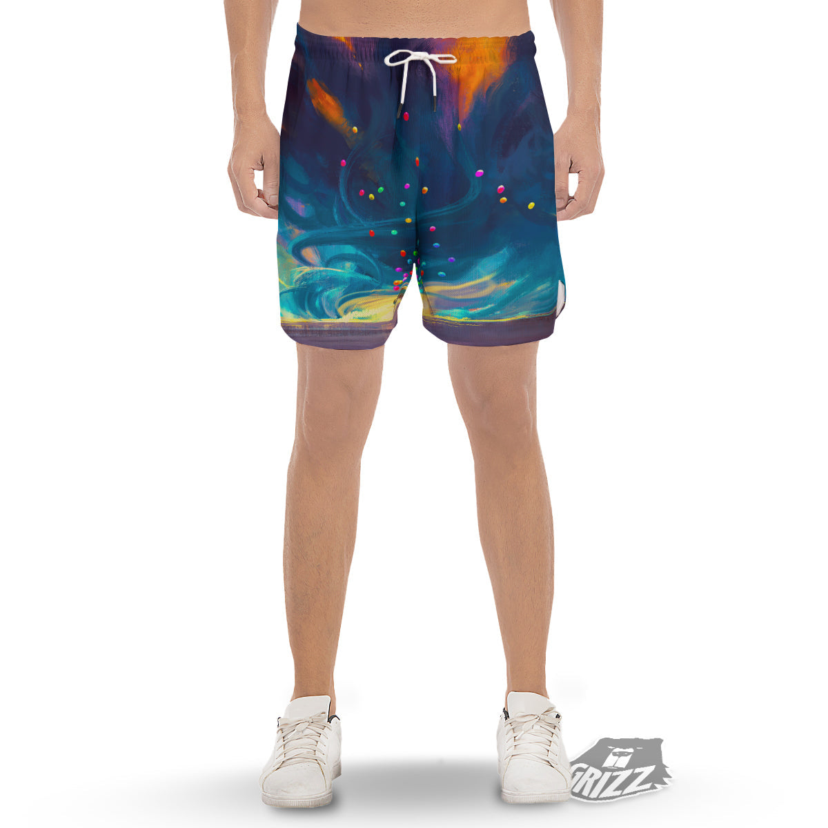 Watercolor Balloons And Storm Print Men's Gym Shorts-grizzshop