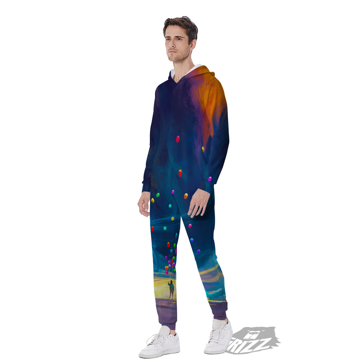 Watercolor Balloons And Storm Print Men's Jumpsuit-grizzshop