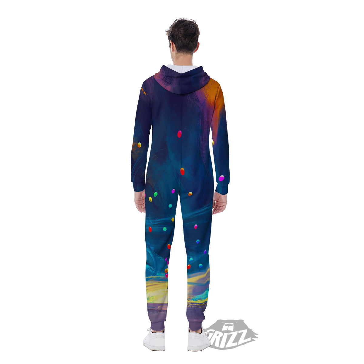 Watercolor Balloons And Storm Print Men's Jumpsuit-grizzshop