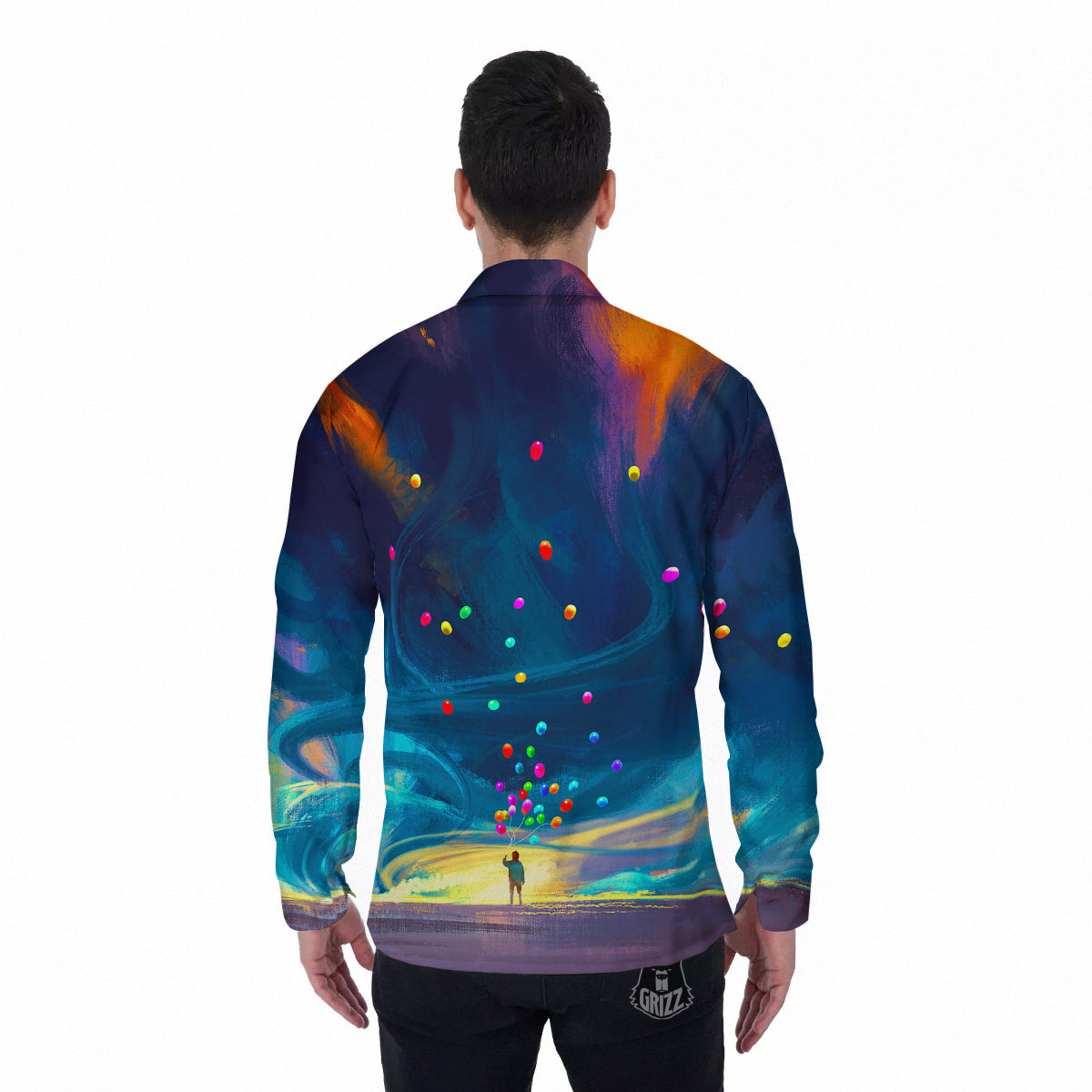 Watercolor Balloons And Storm Print Men's Long Sleeve Shirts-grizzshop