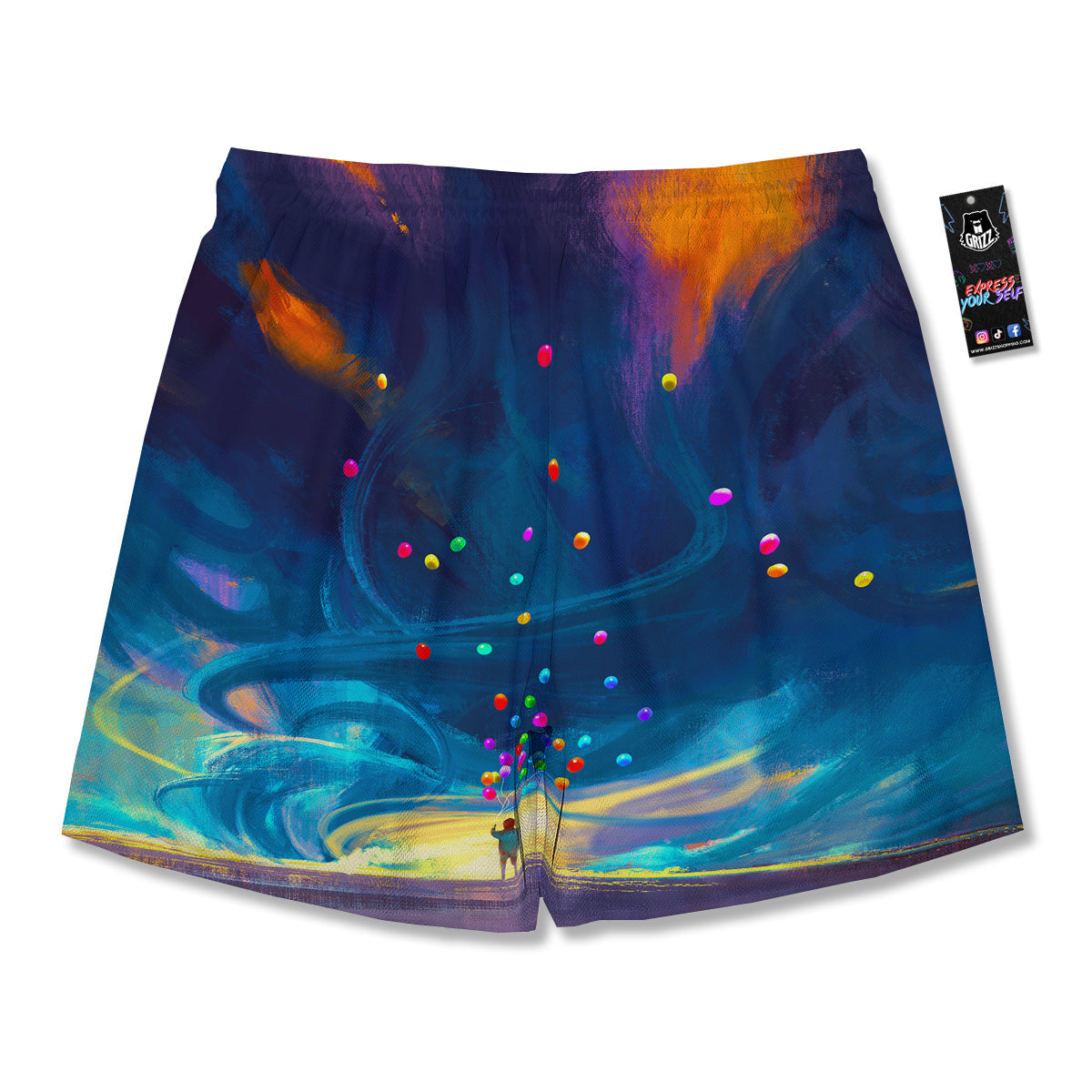 Watercolor Balloons And Storm Print Men's Running Shorts-grizzshop