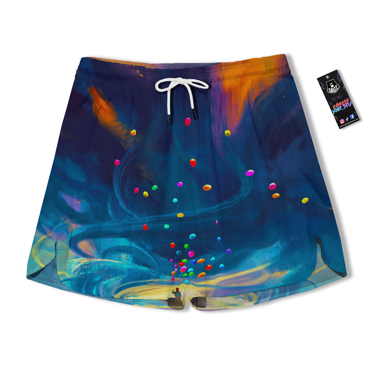 Watercolor Balloons And Storm Print Men's Running Shorts-grizzshop