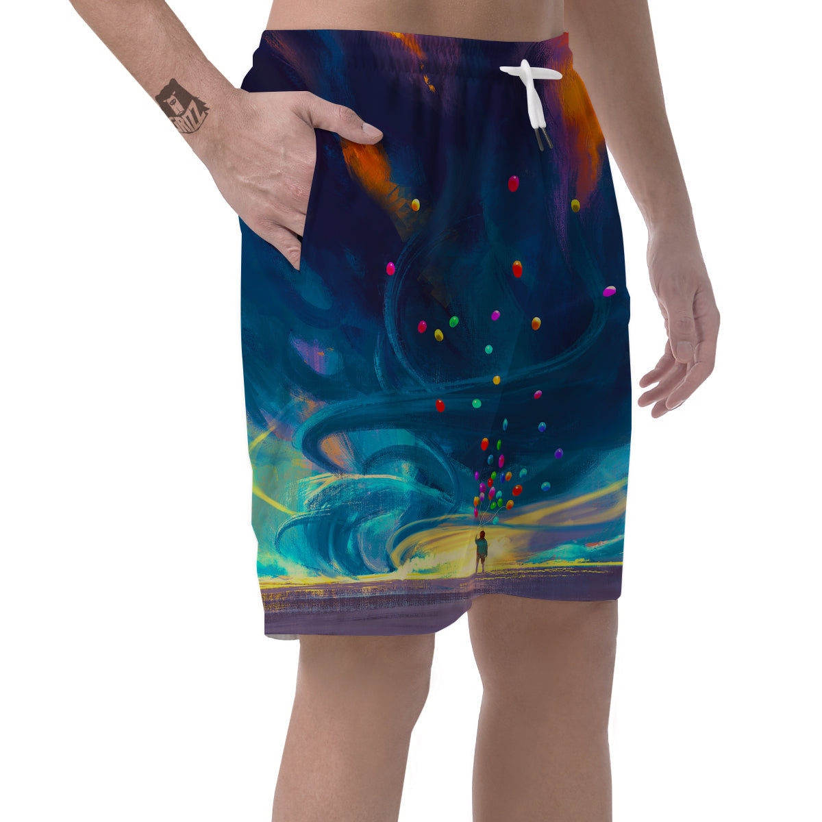 Watercolor Balloons And Storm Print Men's Shorts-grizzshop